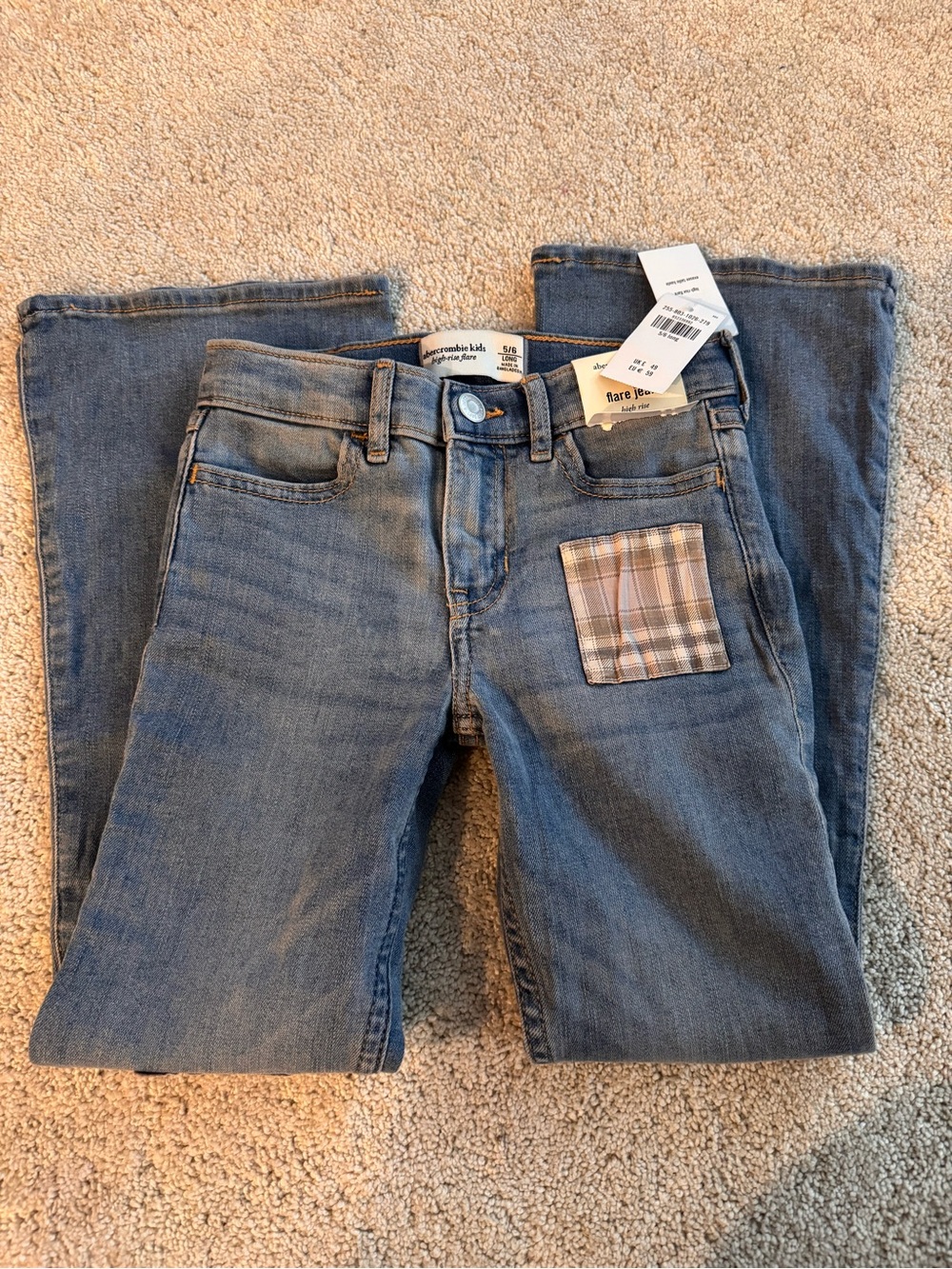 Abercrombie kids high rise patchwork flare jeans 5/6 LONG